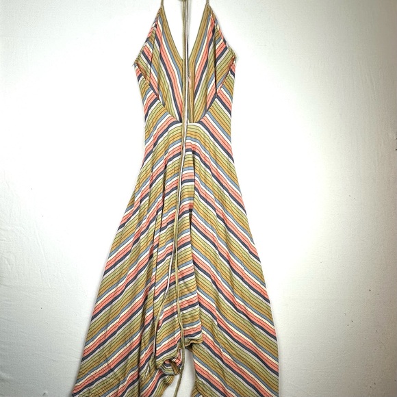 Lovestitch Halter Multi-Colored Stripe Low Back Asymmetrical Dress Beach Resort - Picture 4 of 8